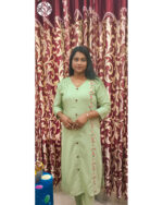 Imported Material A-Line Co-ords Set (VB 5140) — Light Olive Green, Kerala-Ready Ease - Image 4
