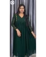 Georgette A-Line Kurti (VB 5279) — Bottle Green with Back A-Line, Central Pleat & V-Neck - Image 4