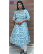 Kantha Cotton Panel Cut Kurti – Onion Pink & Light Blue | VB 5041 & VB 5045 - Image 4