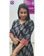 Kantha Cotton A Line Ajrakh Patch Kurti in Black | VB 5049 - Image 4